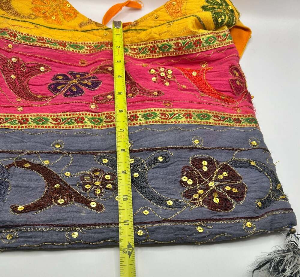 Boho Embroidered Sequin Shoulder Bag Colorful Hippie Tote with Tassels - Picture 7 of 7